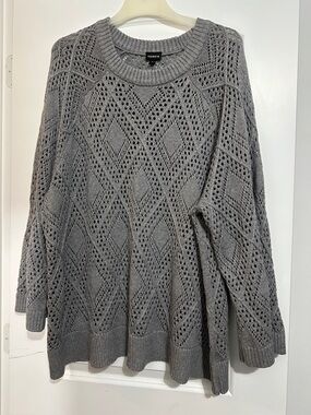 Torrid Gray Openwork Diamond Crewneck Sweater